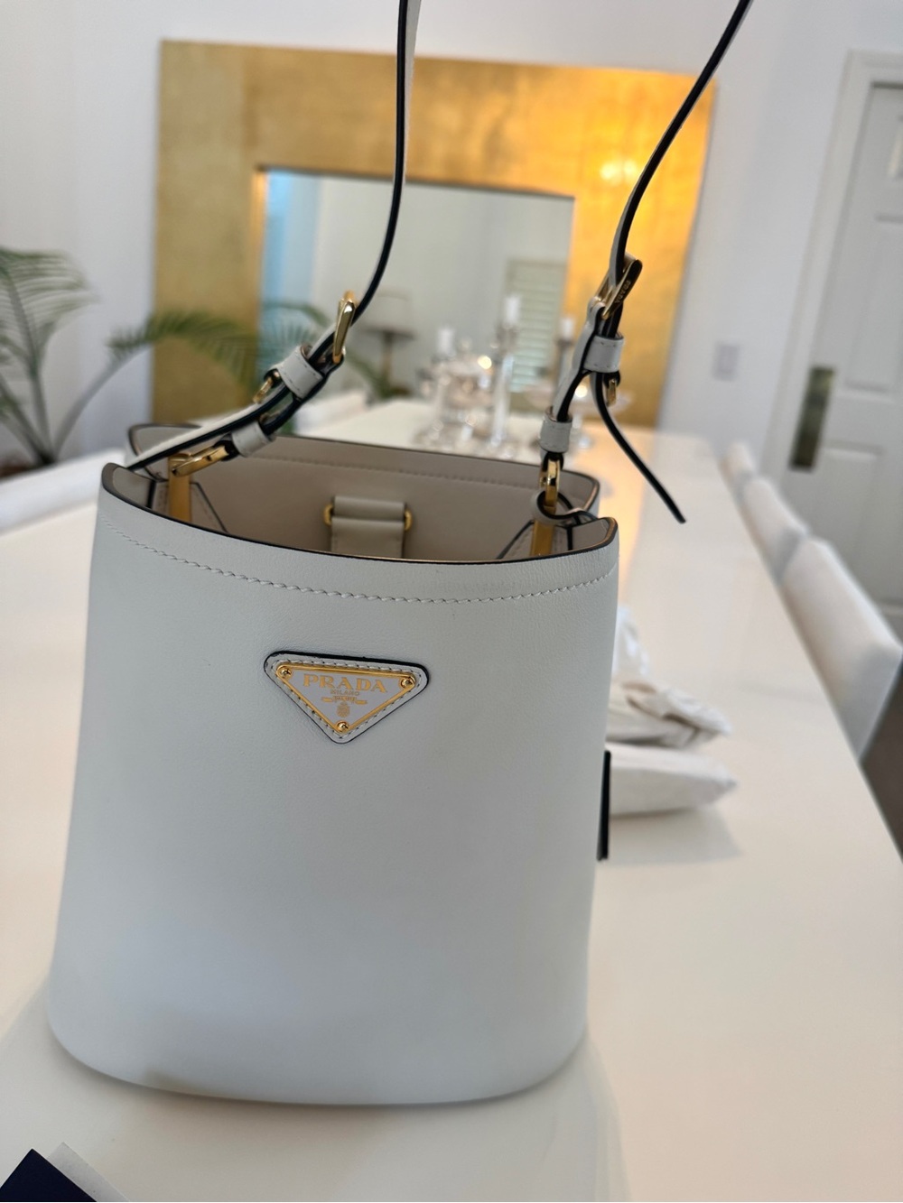 Prada Panier small bucket bag white